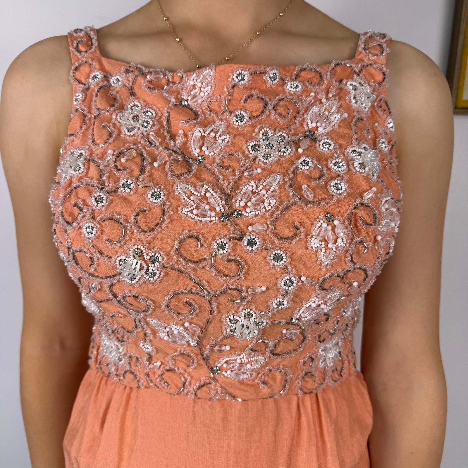 Vintage 1950s Pat Sandler for highlight peach knee length dress