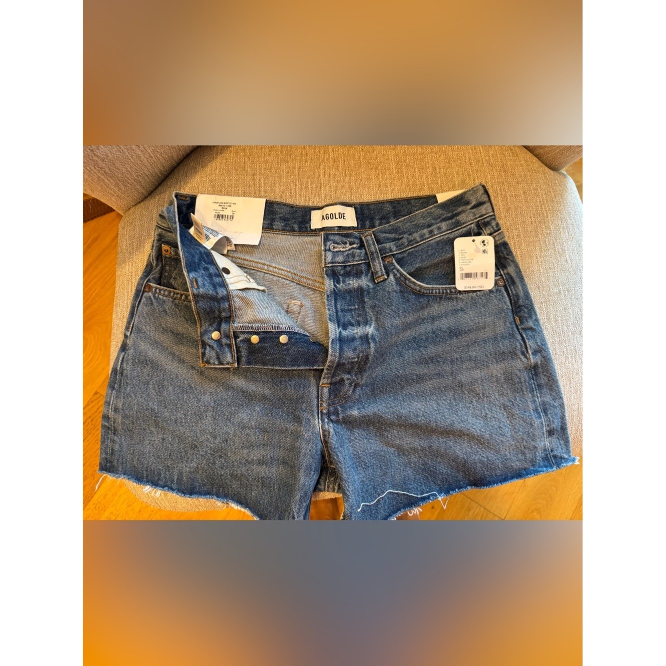 NWT AGOLDE Parker Long Short Cut Hem Blue Denim Loose Fit Vintage
