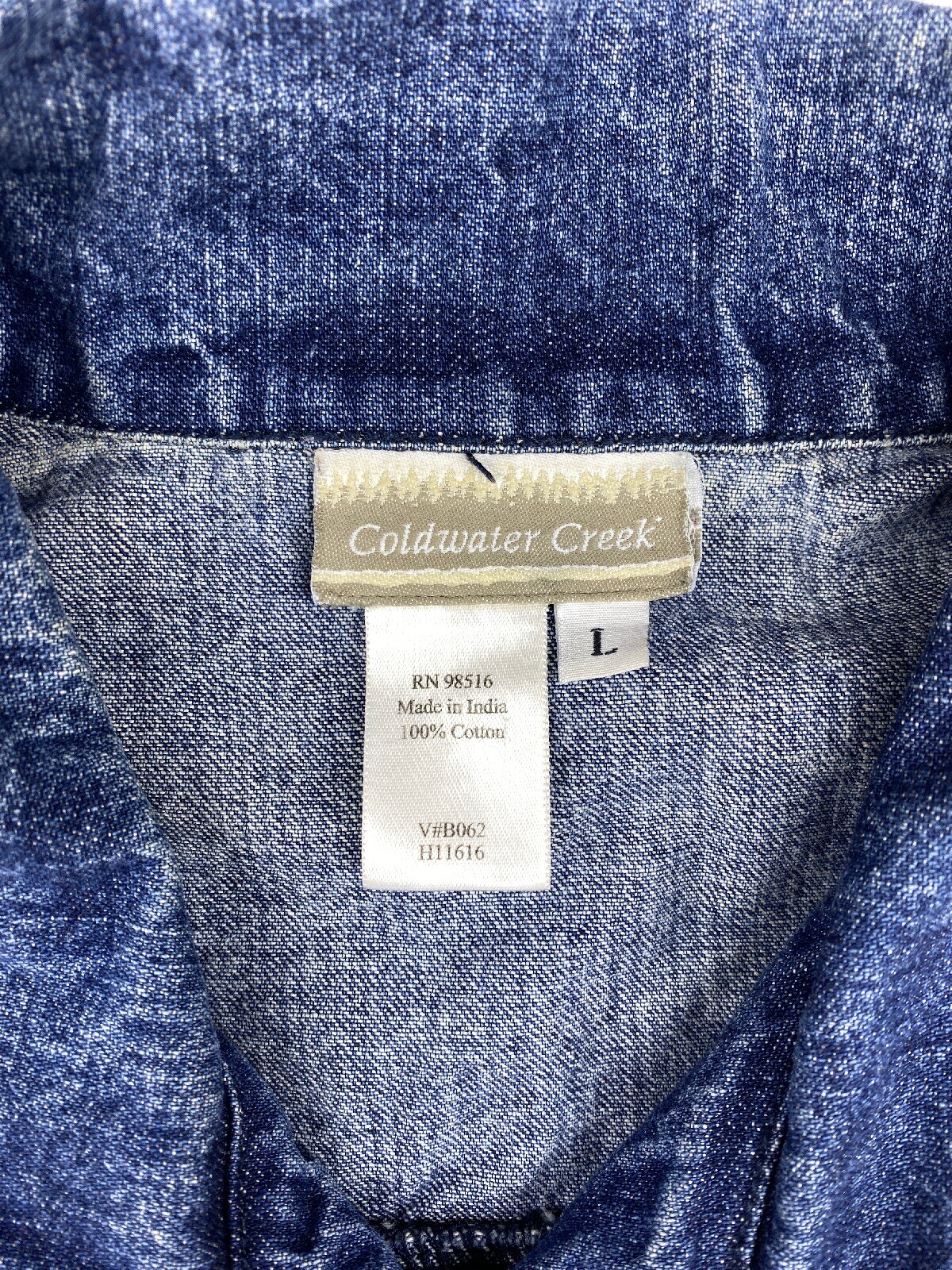 Coldwatercreek Woman’s Fancy Denim Jacket Size L – Vintage – Red Trim Stitches