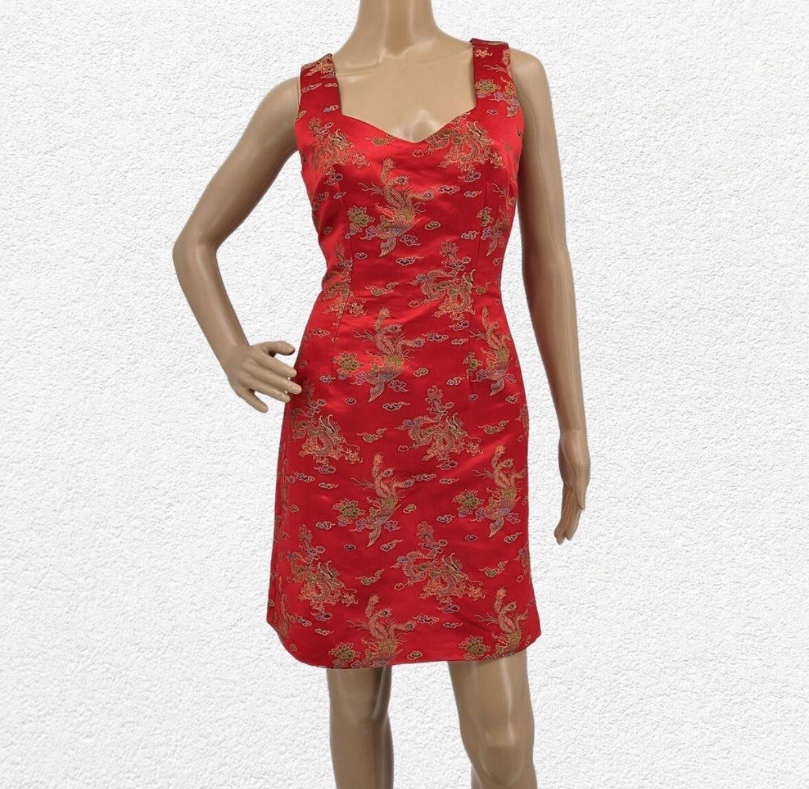 Vintage 90s Frederick’s of Hollywood Mini Dress Dragon Embroidery Asian