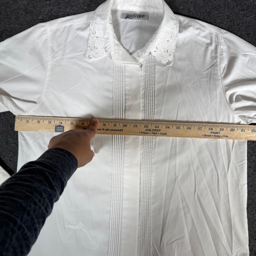 Yves St. Clair Vintage White Lace Collar Pintuck Button Up Blouse Womens XL