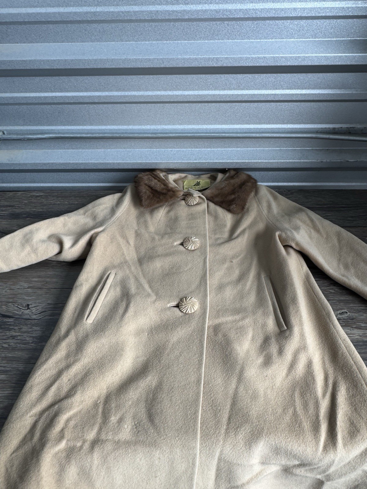 VTG 50’s Rothmoor Blumenthals Brown Coat M-L Mink Fur Collar 3/4 Sleeve Flaws