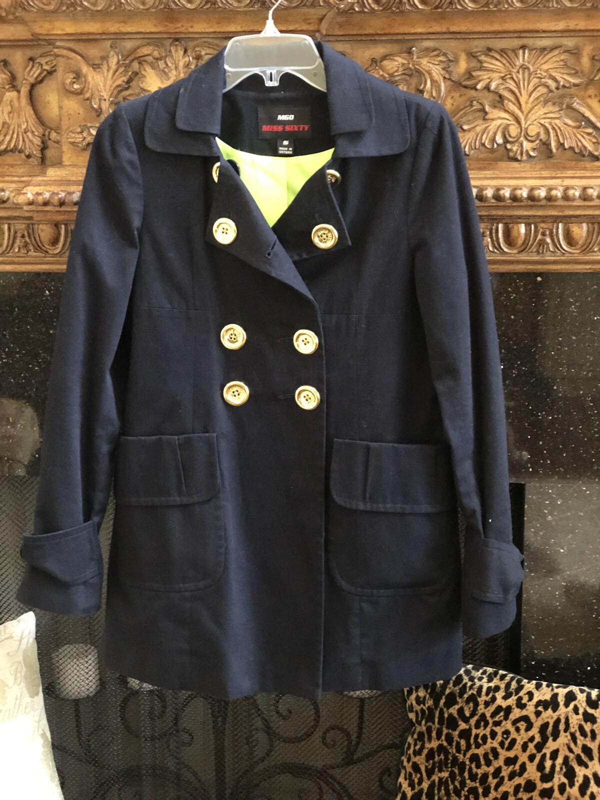 Black All Weather Jacket Vintage Y2K Chic Lined Double Breasted Small Miss Sixty