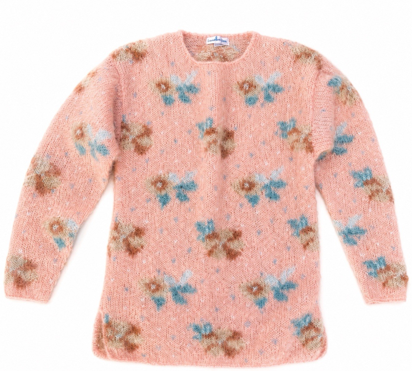 Vintage 1980s Peach Peachy Keen Fuzzy Soft Mohair Tunic Sweater M Hand Knit