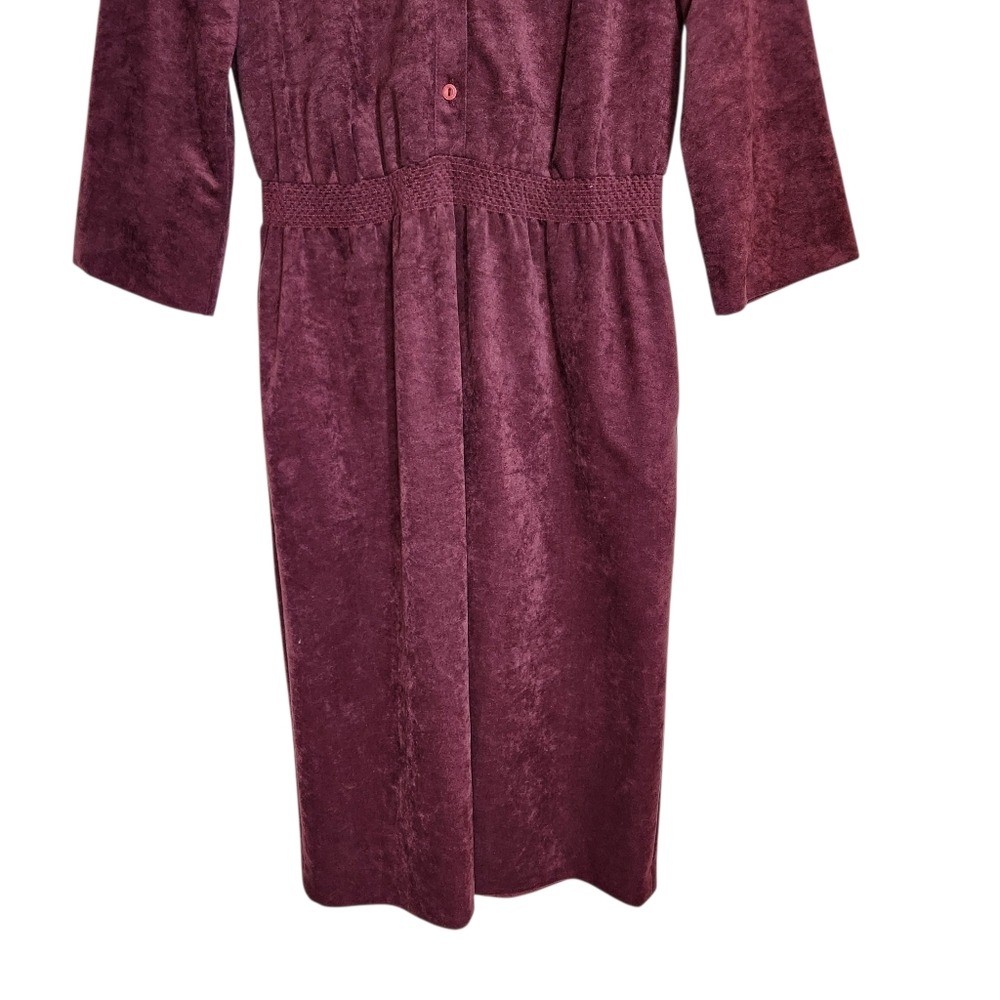 Vintage 70s Purple Velvet Midi Button Dress Collar Boho Cottage Mod Granny 12