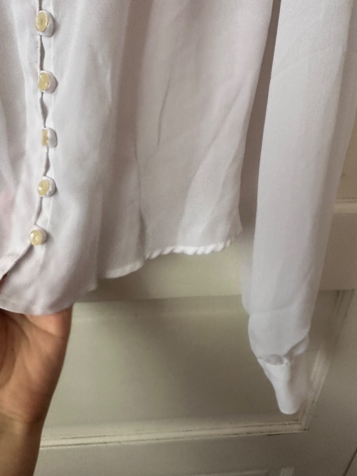 Vintage 70’s Boho Lace Yoke Patchwork Long Cuff Sleeve White Button Up Blouse