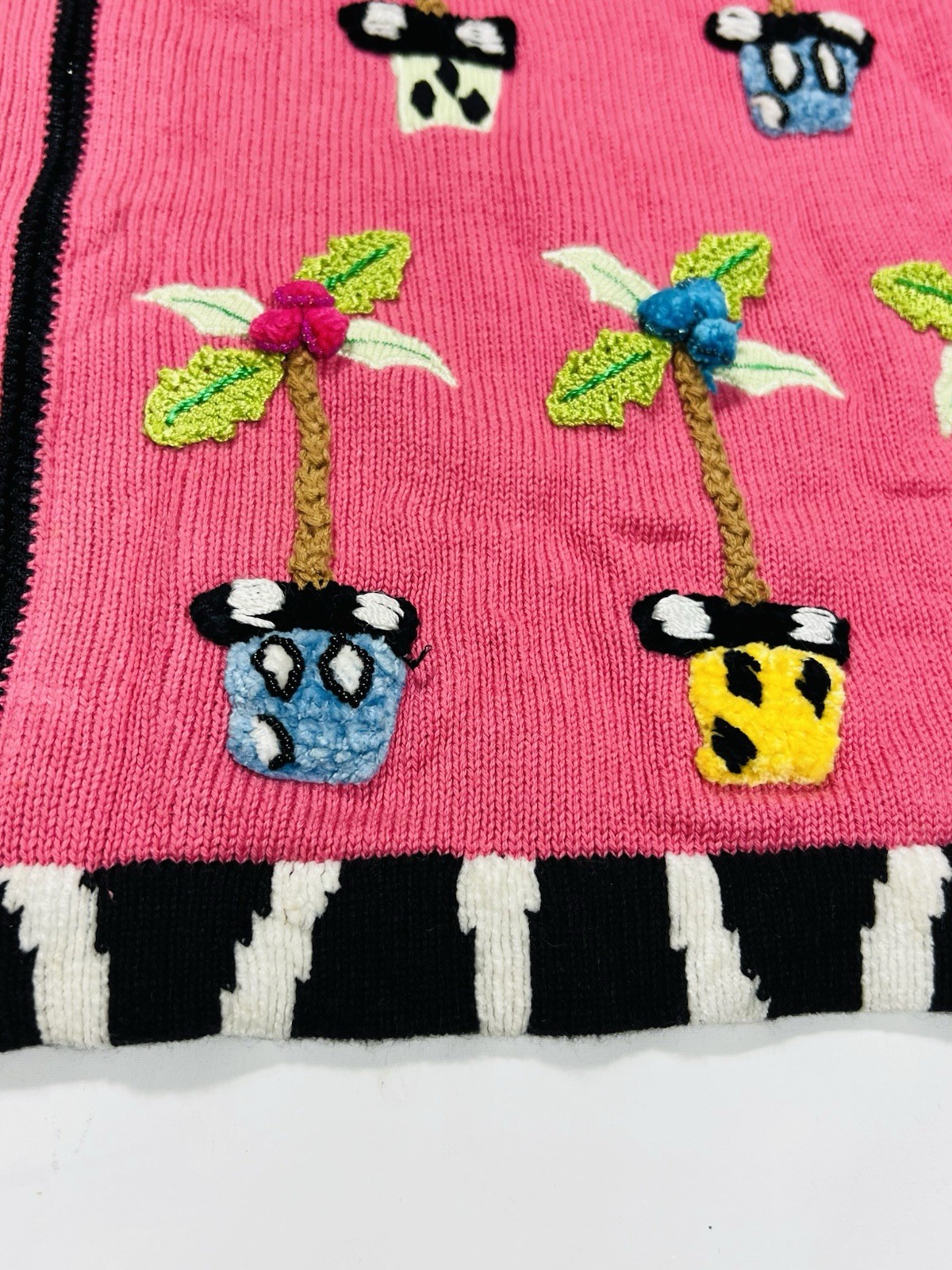 Vintage Embroided Knit Cardigan Sweater Jack B Quick Pink Plants Ugly Sweater