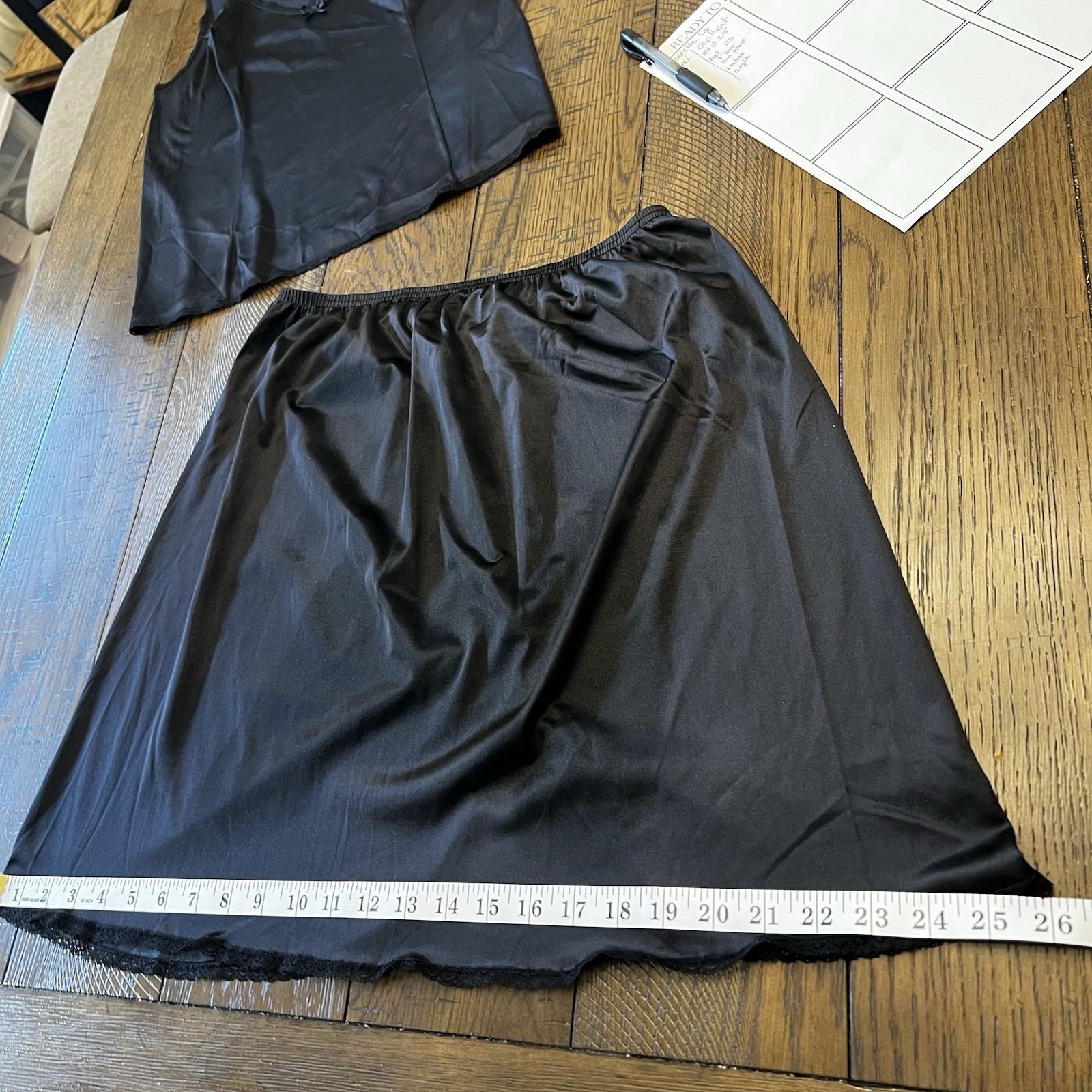 Vintage 2 Pc. Vassarette L Black Lace Camisole & Half Slip (20”) Set Nylon USA