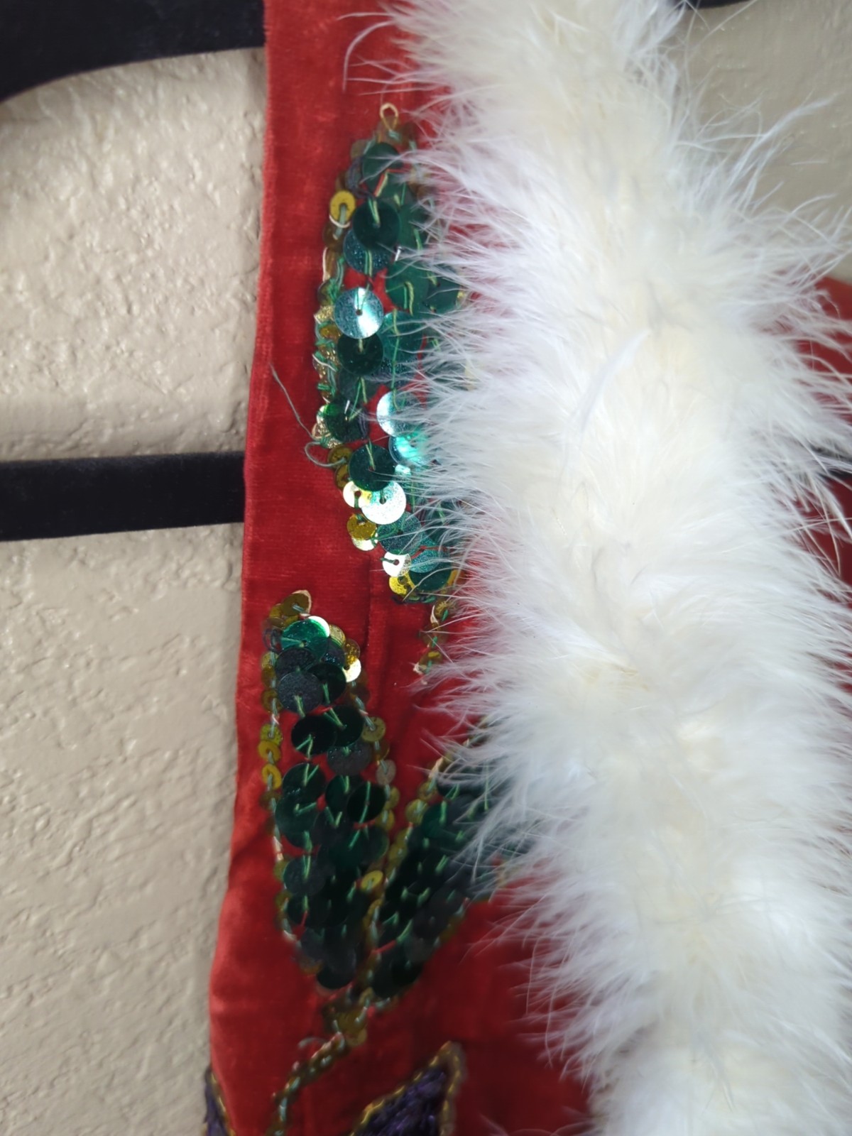 VTG Early 1960s Handmade Red Velvet Sequined Vest White Faux Fur Trim Boho S/M