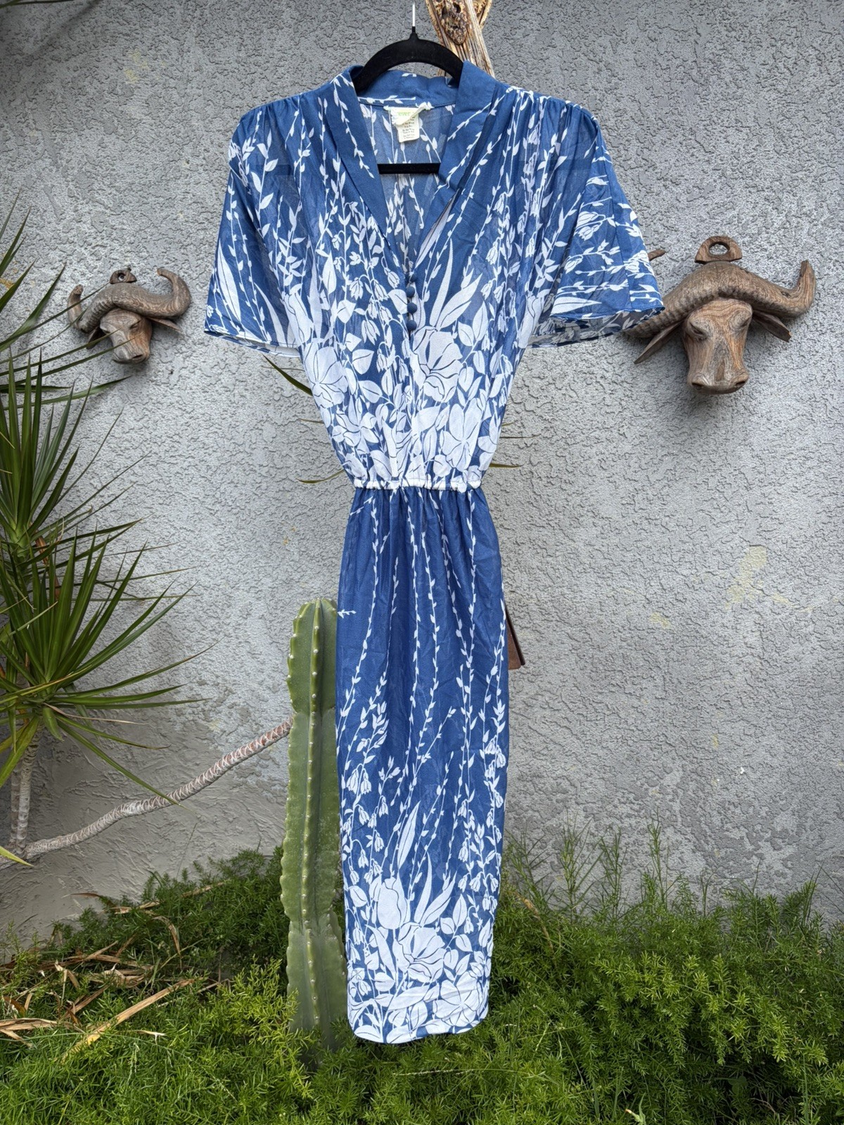 Vintage 1950s Sheer Blue / White | Day Dress | 1950s Floral Dress