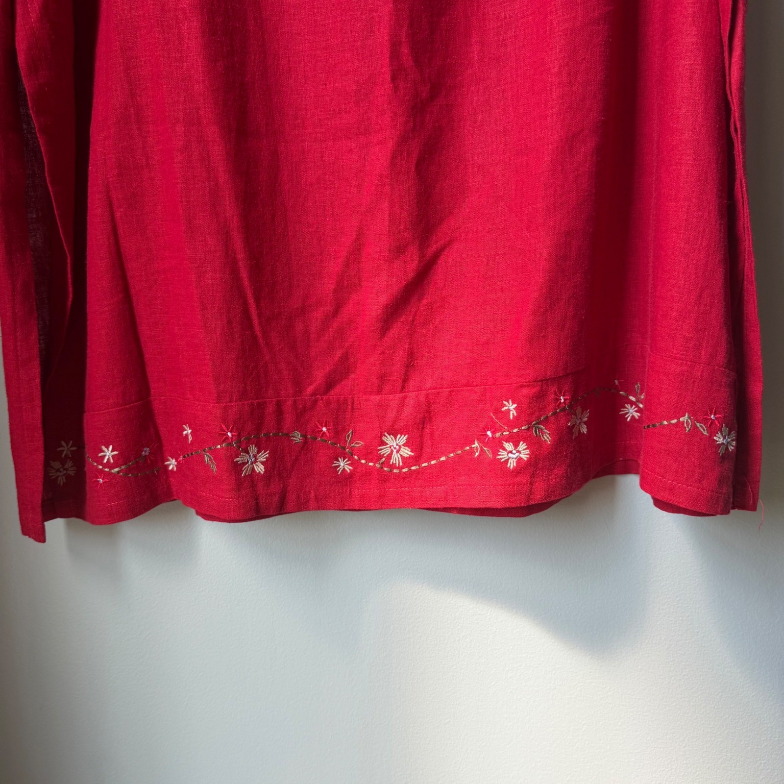 Vintage Uniform by John Paul Richard Linen Midi Skirt Red Embroidered Pull-On XL