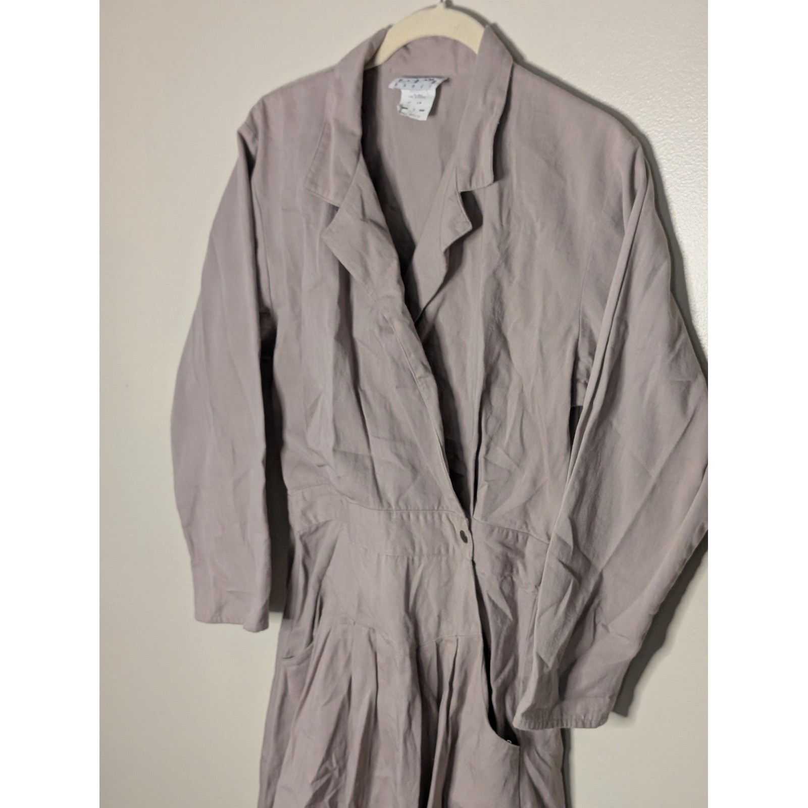 Vintage You Babes Mauve Cotton Wrap Dress Long Sleeve Pleated Pockets Size 9