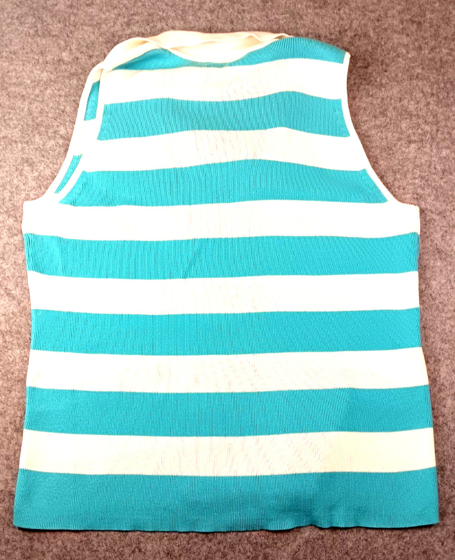 Vintage 90’s Liz Claiborne Top Large Turquoise White Striped Beachy Coastal