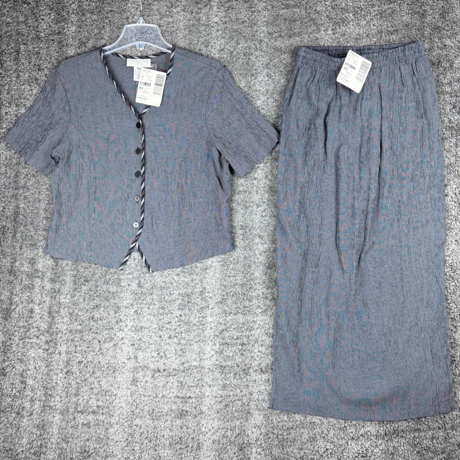 NEW Vtg Casual Corner & Co Women’s Medium 2 Piece Skirt Top Set Black White USA
