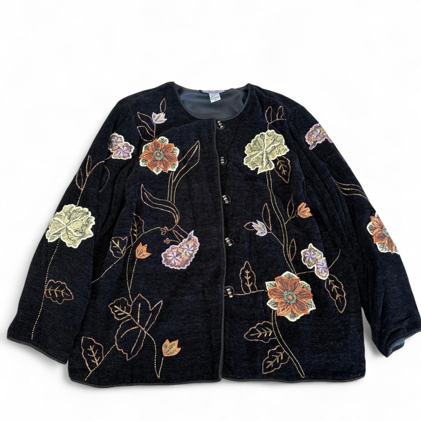 Indigo-moon Women’s Black Floral Beaded Jacket