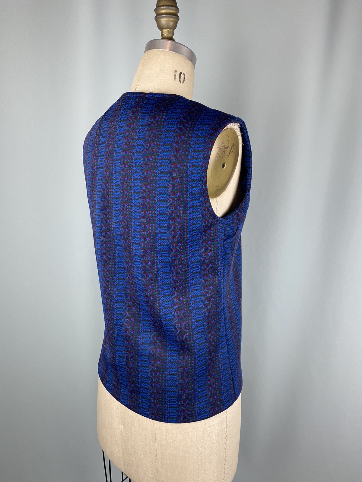 Vintage Vest Shirt LARGE double knit polyester navy blue 60s 70s modest cottage