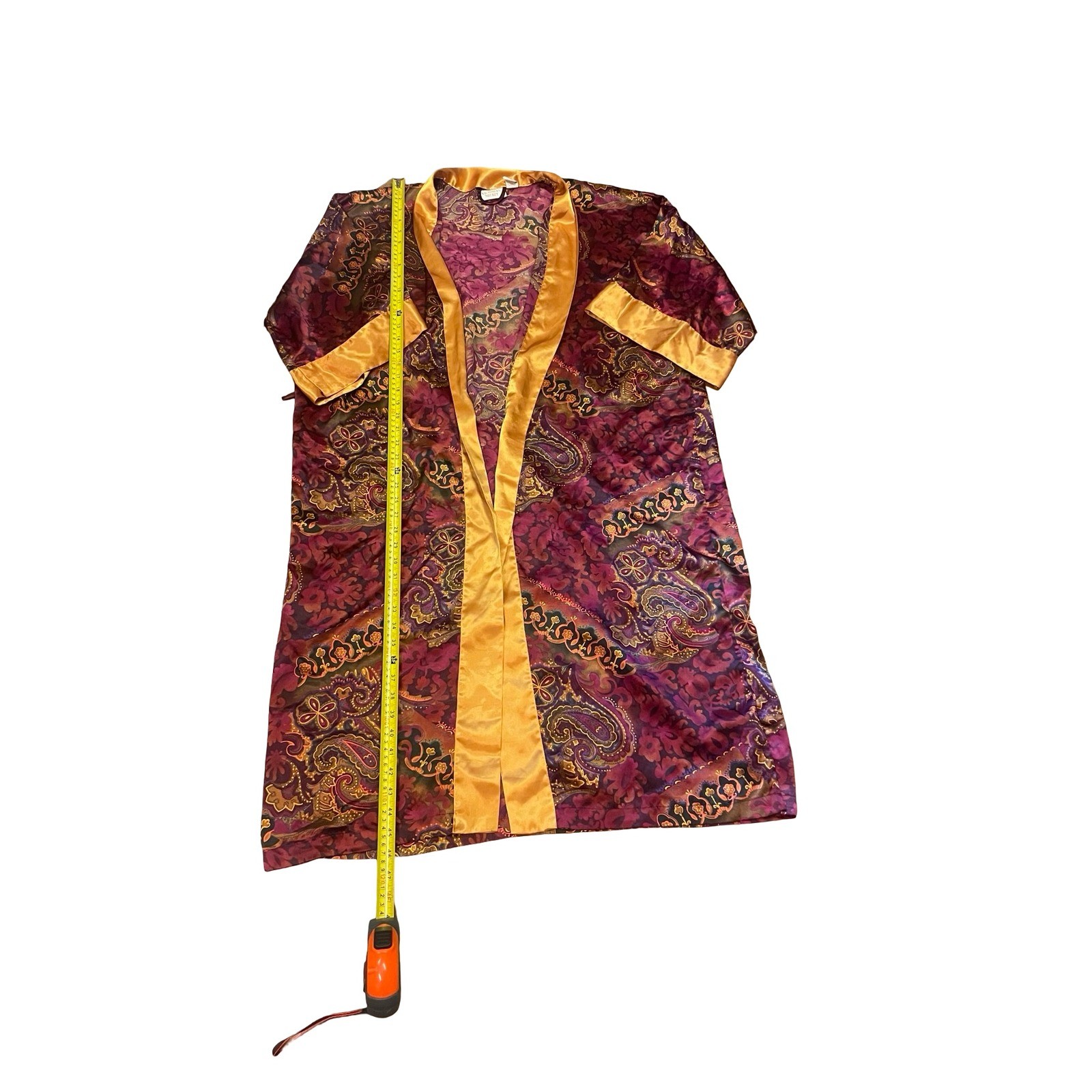 Vintage Victorias Secret Gold Label Paisley Satin Robe Burgundy Gold M L sexy