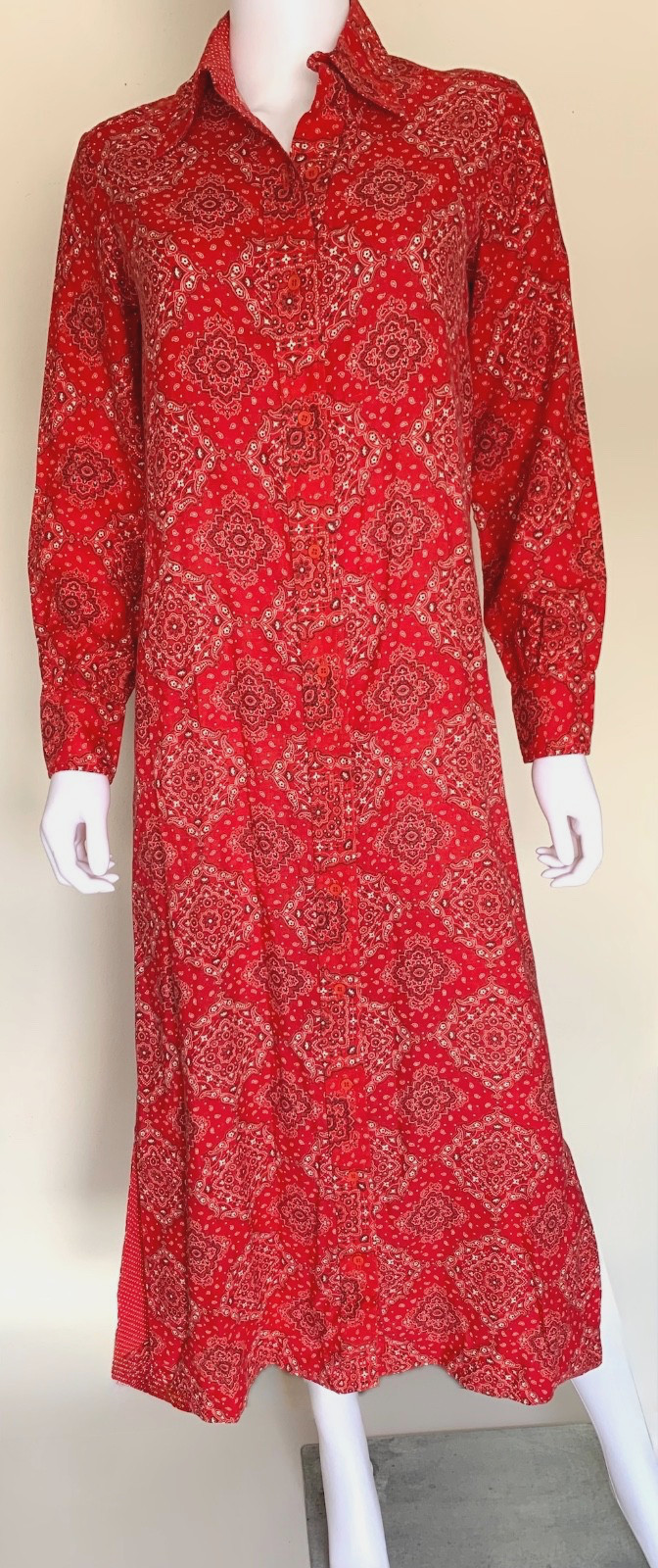 Rare 1970s vintage Geoffrey Beene Bazaar Bandana print Boho Prairie Maxi Dress S