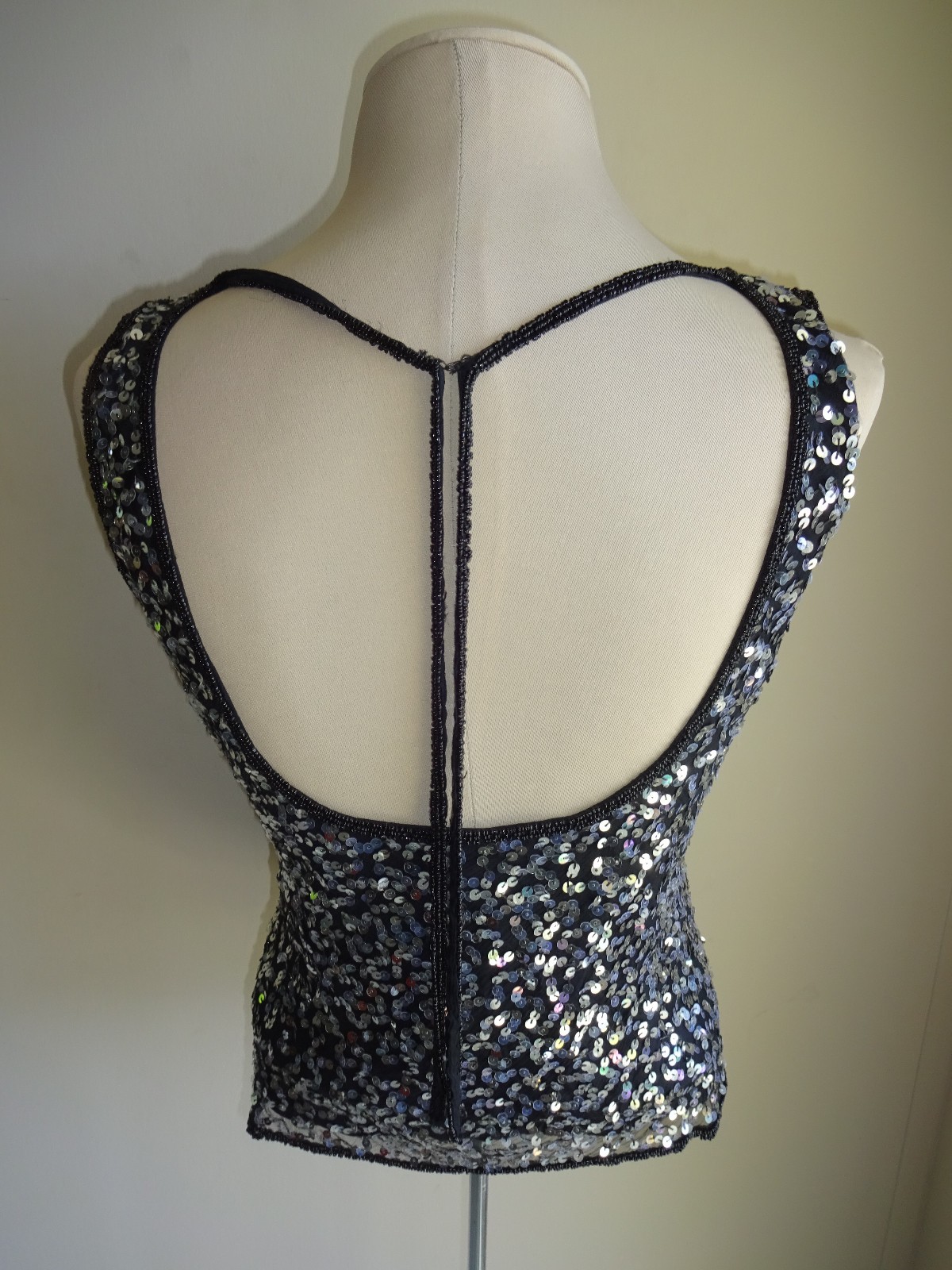 Womens Vintage 1980s 1990s Stenay Black Beaded Sequin Silk Tank Top Shirt M