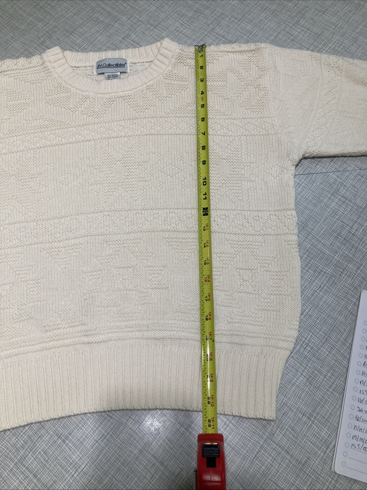 Vtg 80s 90s JH Collectibles Cream Textured Knit Crewneck Sweater Fisherman M