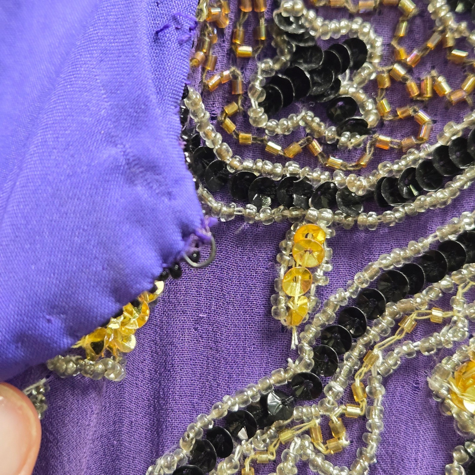Vintage Beaded Silk Jacket Maximalist XL Purple Sequin Open Festival Art Deco