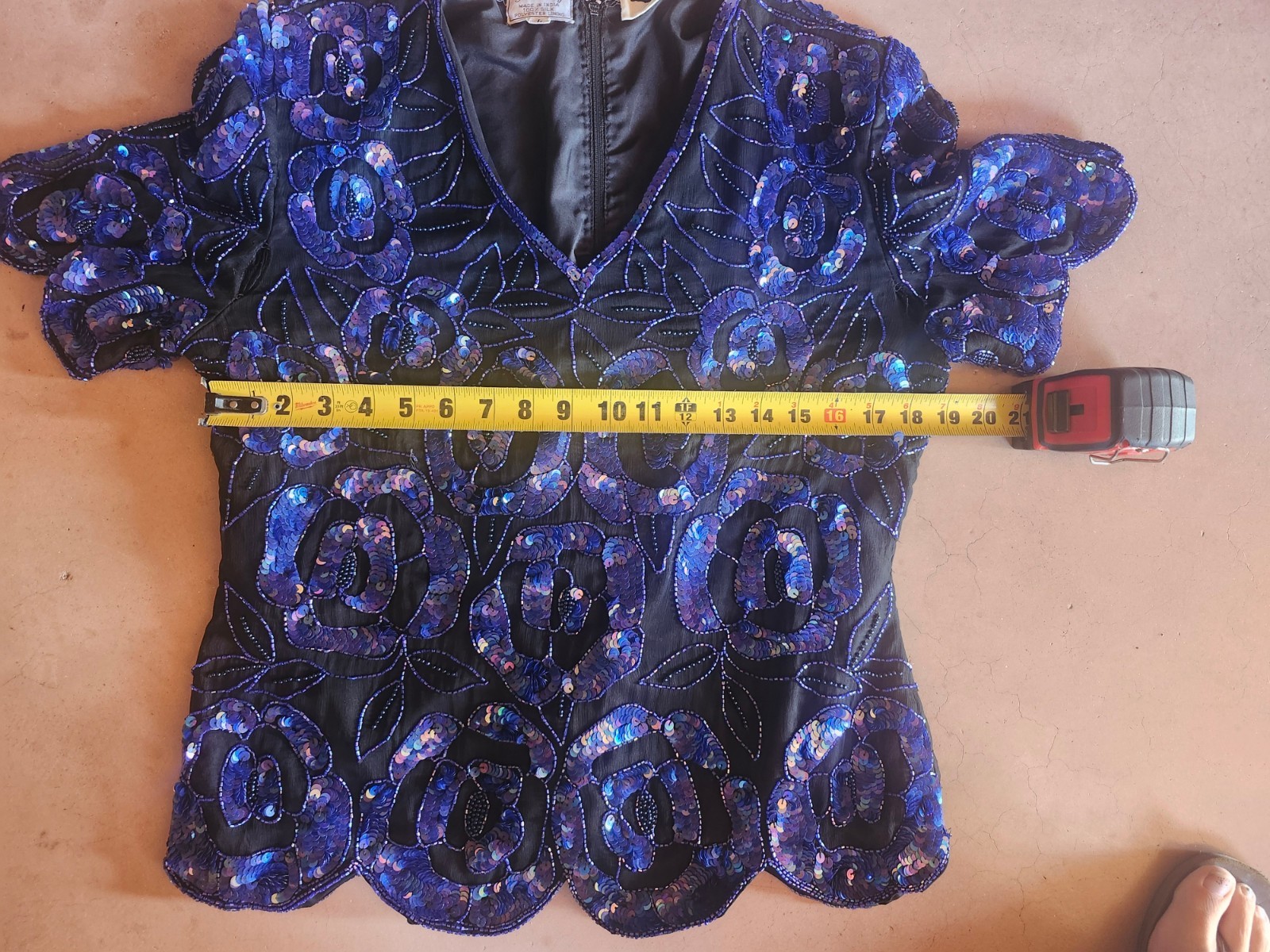 Vintage 80s 1980’s Blue Silk And Sequin Glam Blouse Top Shirt Sz L Fits M PARTY