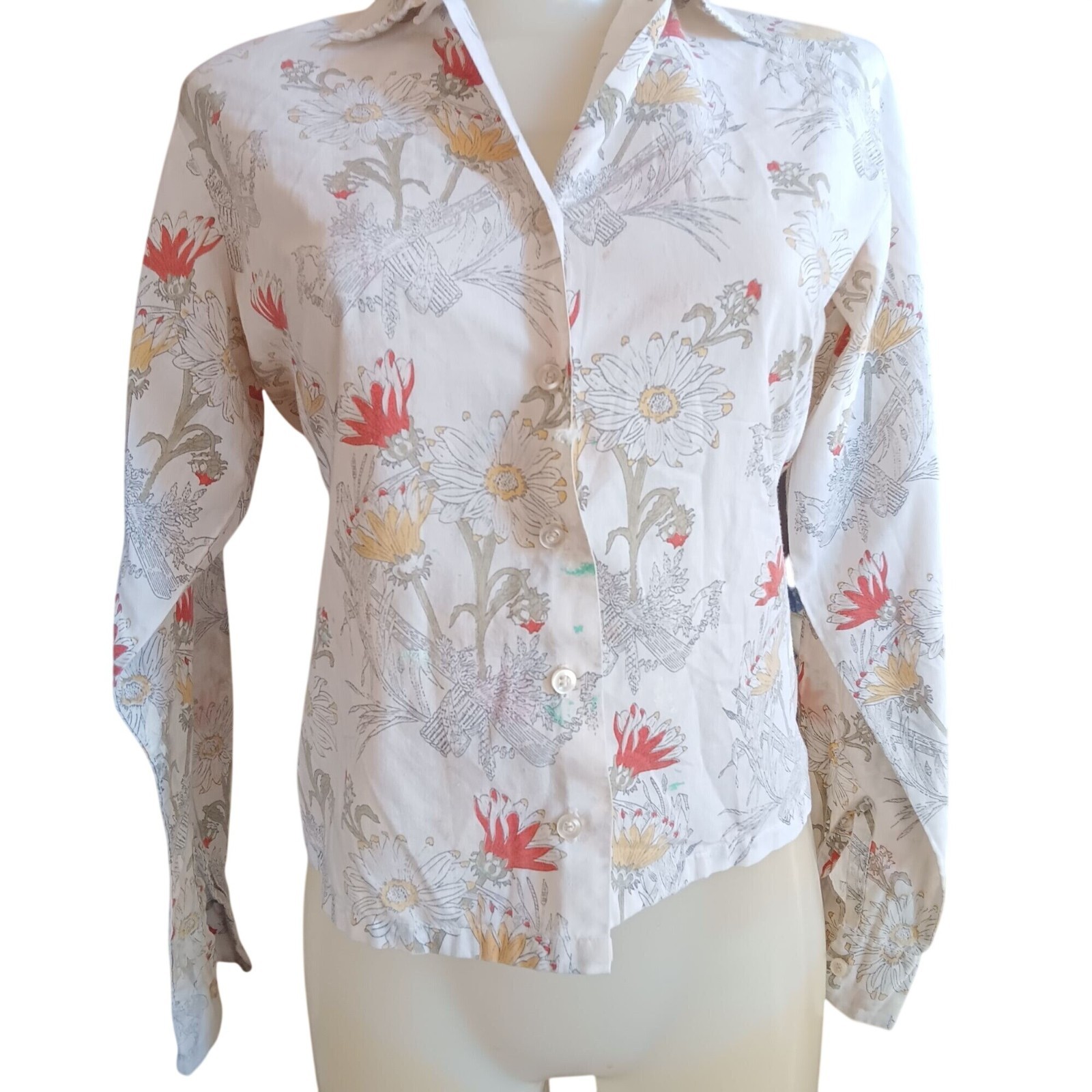 Cottage boho True Vintage Blouse Medium 1970’s Floral Button-Up Top Judy Bond
