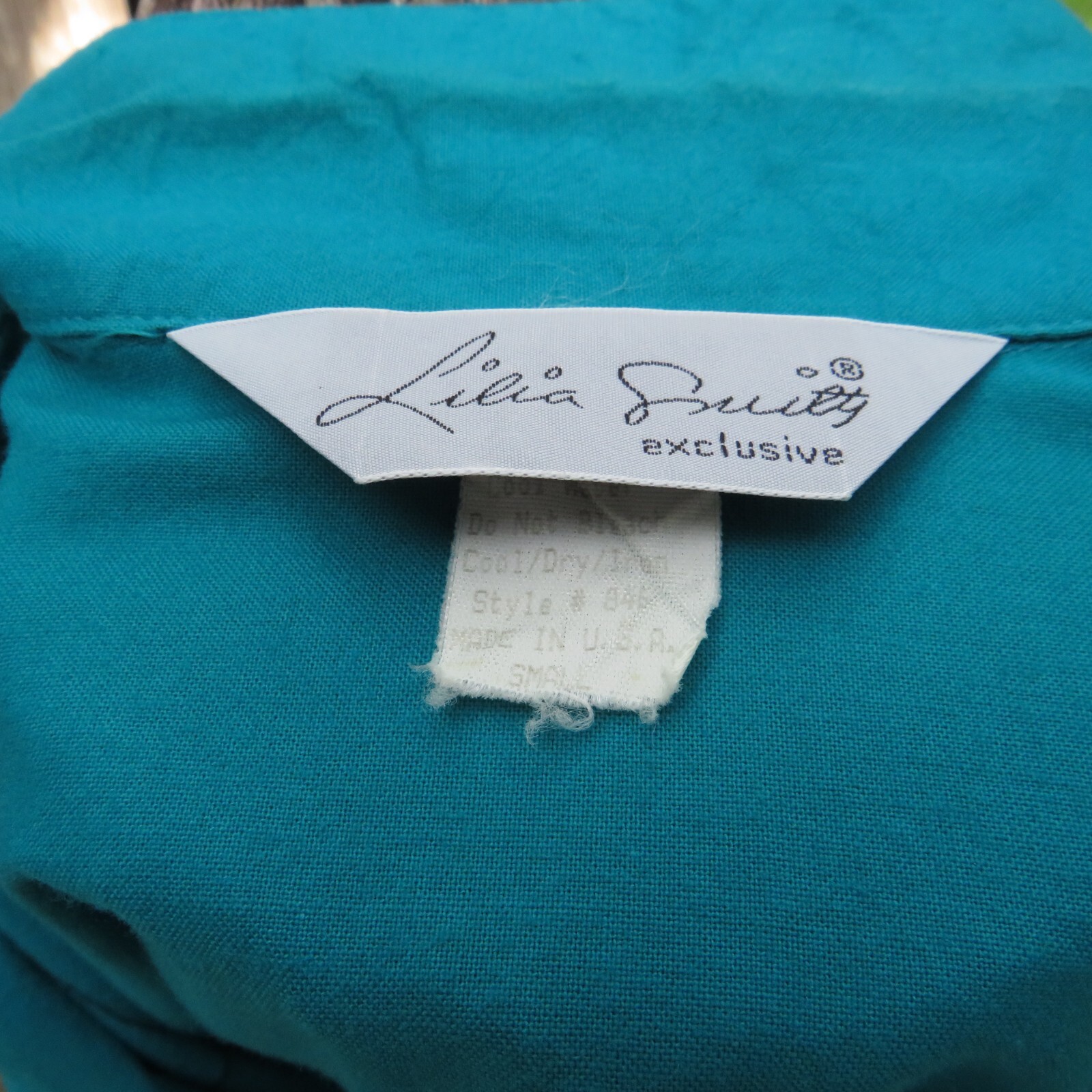 Vintage Lilia Smith Western Cactus Theme Long sleeved Teal Shirt Small Made USA