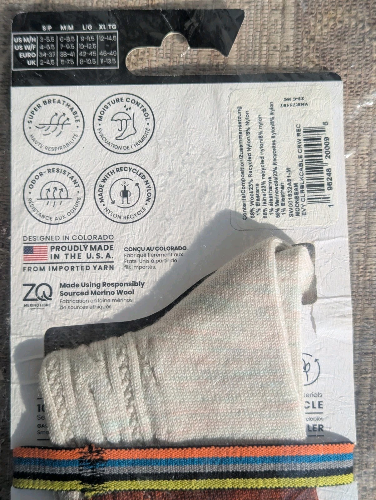 SMARTWOOL Women’s Cable Socks Beige Blue 68% Wool Size Medium