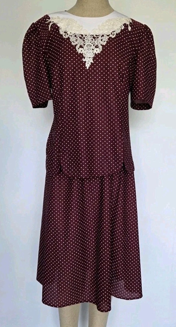 Whirlaway Frocks Sz 14P Womens Vintage 80’s Matching Top & Skirt CottageCore-EXC