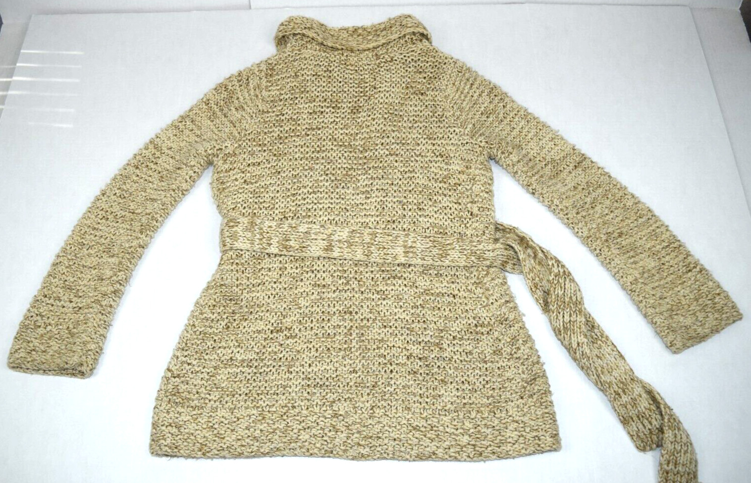 Vintage Guess Jeans Knit Sweater Size S/M 90s Oatmeal Beige Collared Belted Wrap