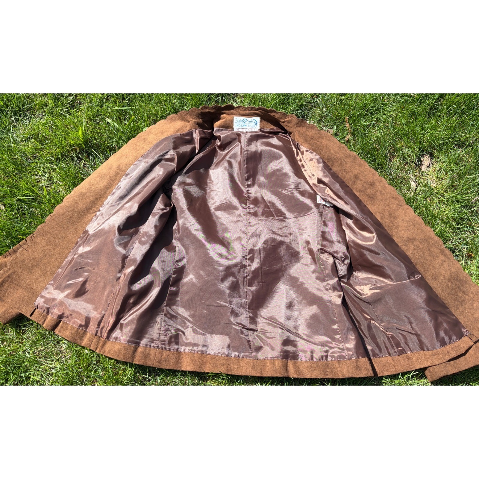 Vintage 70s Gino Rossi Wilson Ultrasuede Scalloped Jacket Brown Size 12 USA Made