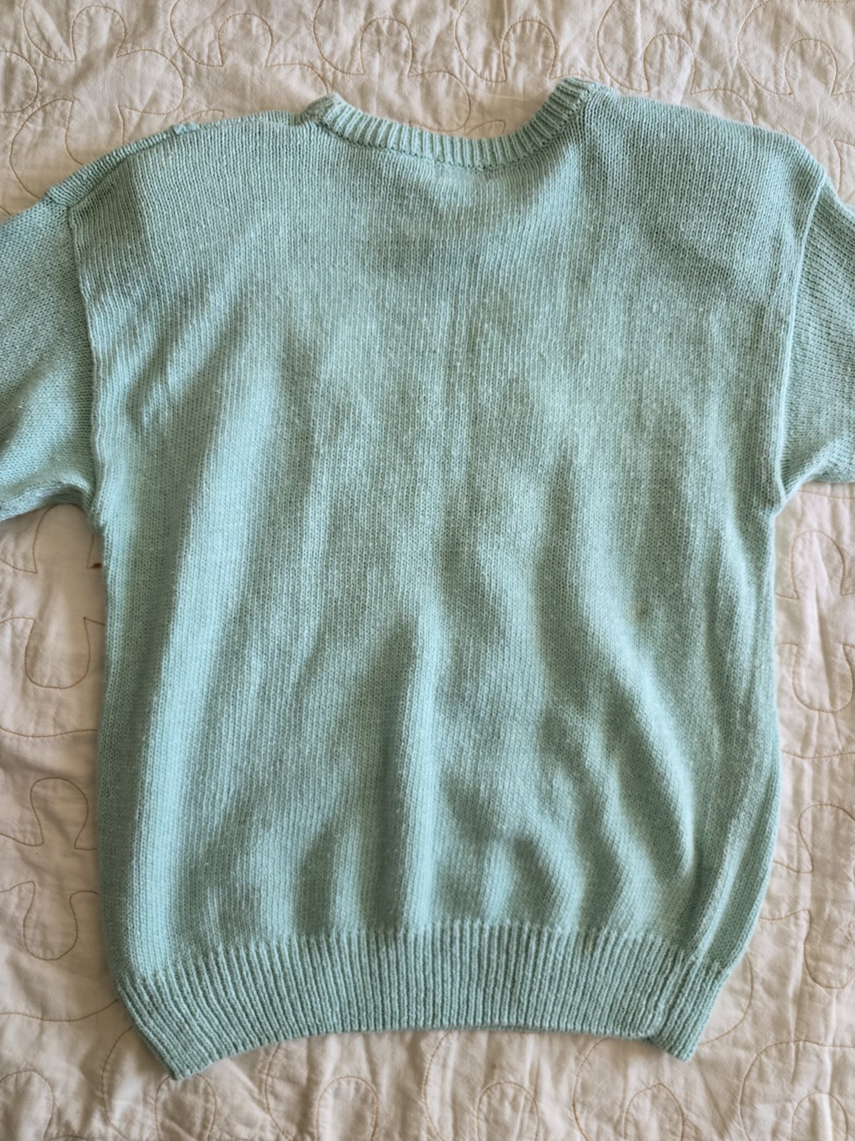 Vintage 80s Mint Green Beaded Heart Sweater Womens Med Cottagecore Grandmacore