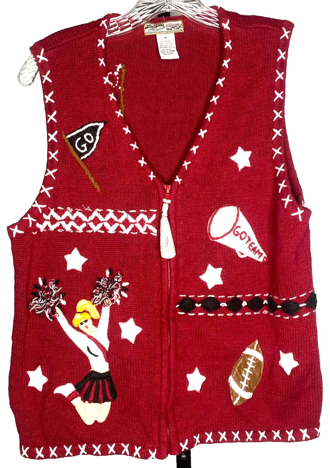 Vintage cheerleading spirit Sweater Vest Size medium ramie/cotton full zip vneck