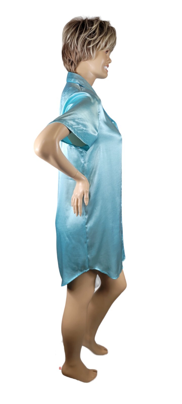 Vintage 90’s Delicates Liquid Satin Poly Turquoise Sleep Shirt Nightgown Sz XL