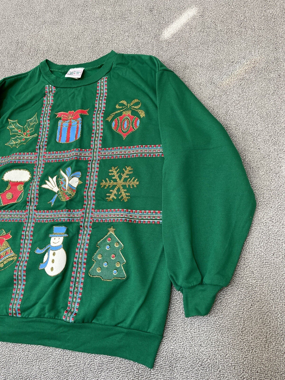 Vintage Haband For Her Christmas Snowman Green Sweatshirt Crew Neck Size M