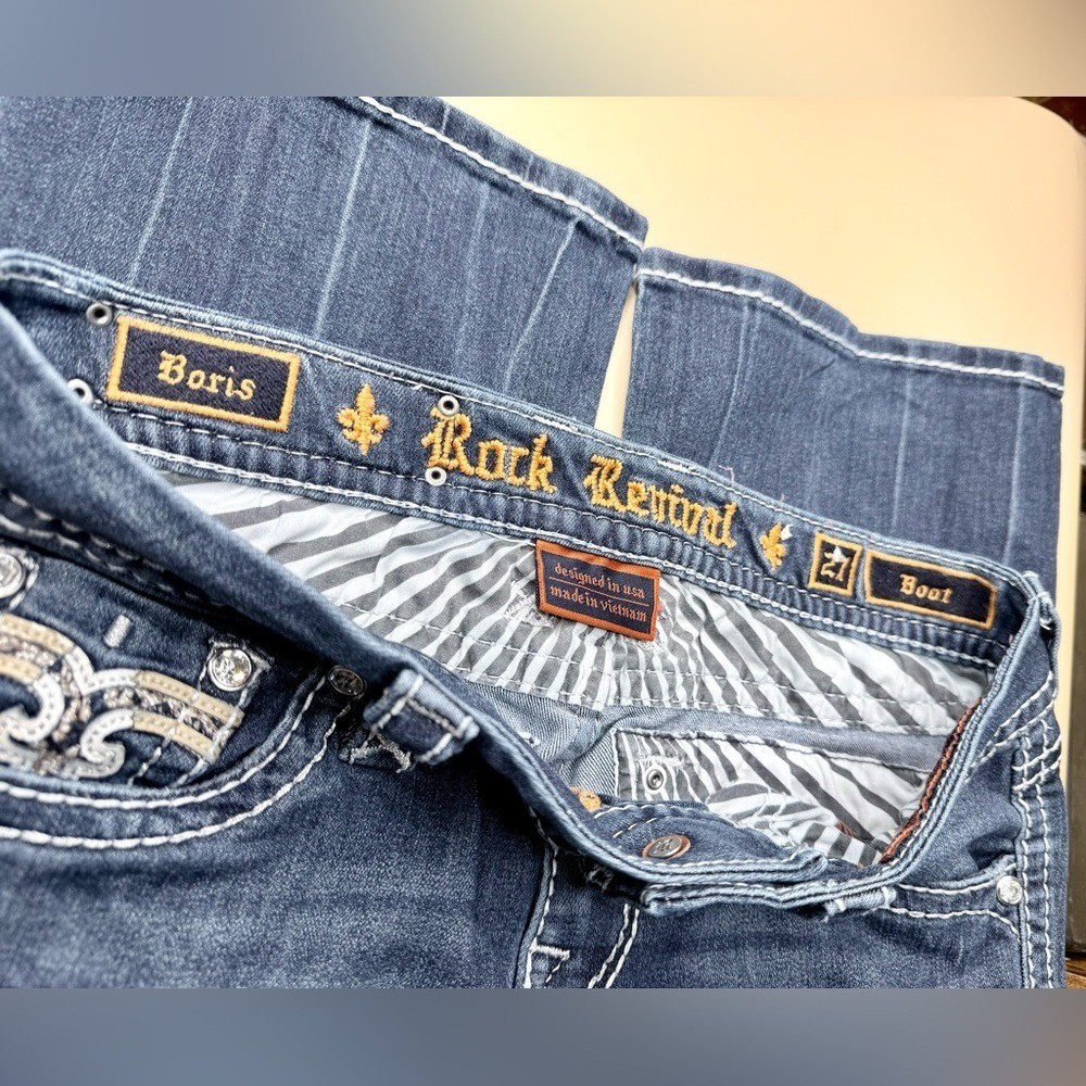 Rock Revival Boris Bootcut Jeans Womens Size 27 x 28.5 Embellished Pockets