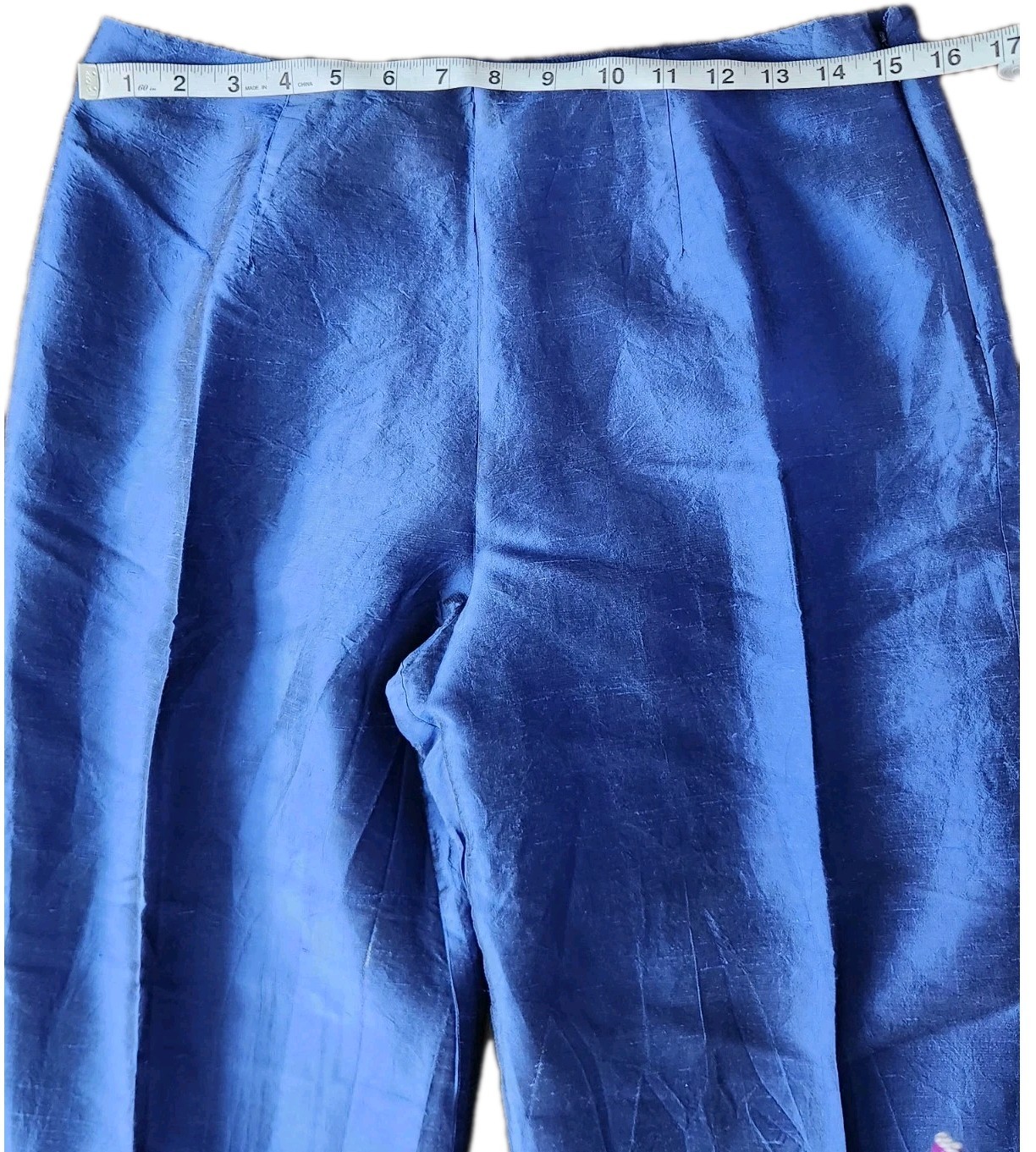 Sunny Leigh Vintage Blue Beaded Silk Dupioni 2 Piece Pants Blouse Set Size M