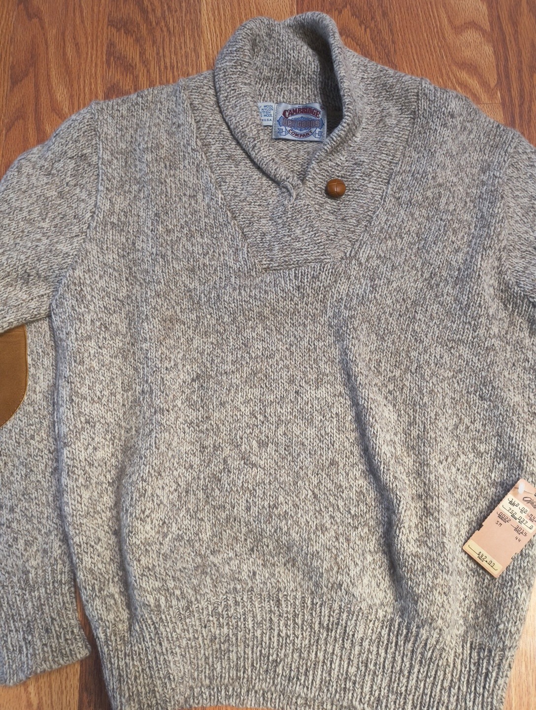 Vtg Cambridge Dry Goods Ragg Wool Blend Sweater NWT M Leather Elbow Patch