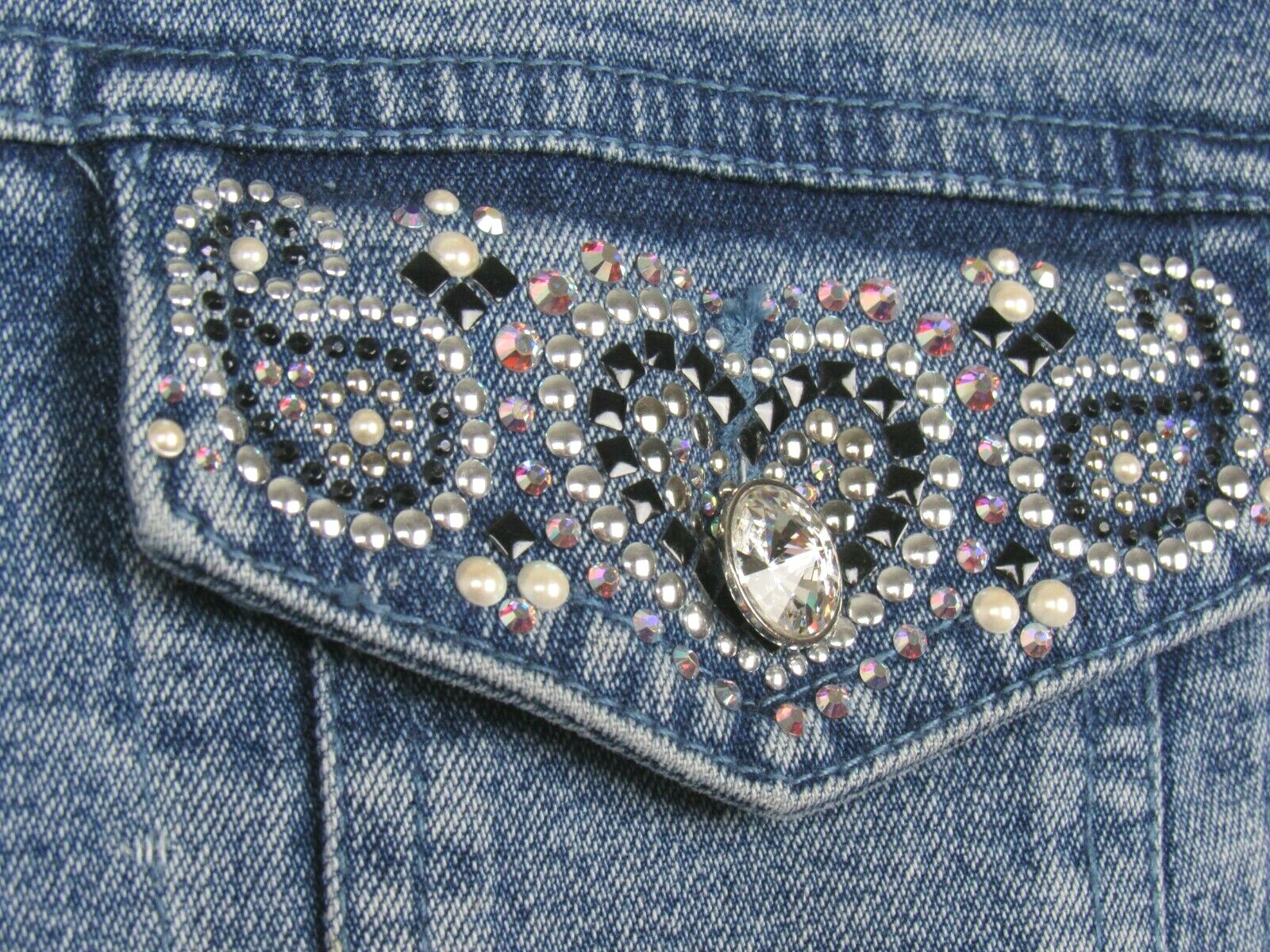 VTG 1990s CHRISTINE ALEXANDER SMALL JEAN JACKET BLING SWAROVSKI CRYSTALS