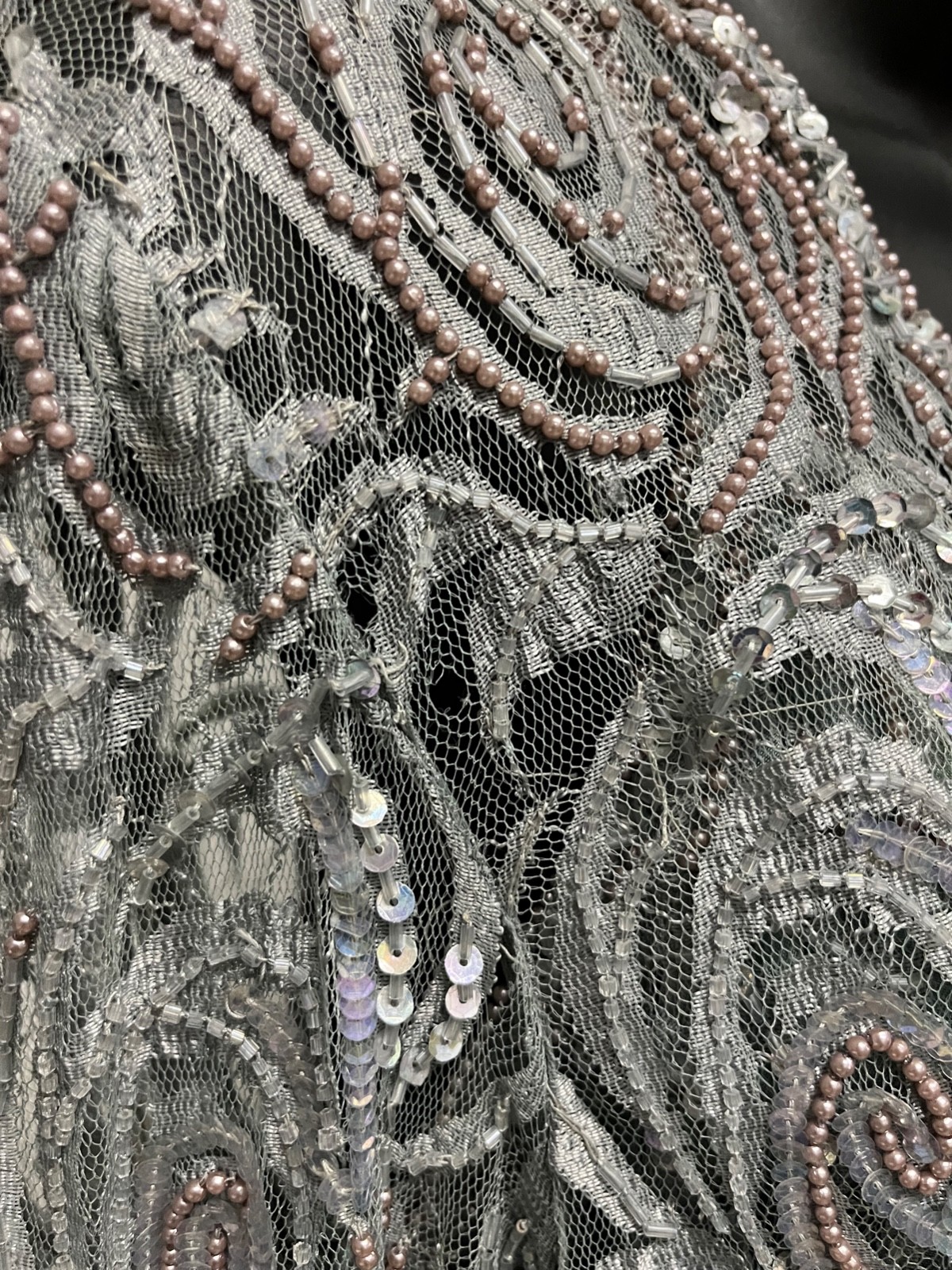 VTG Designer lace pearl beaded drop waist dress by Judith Ann Creations Size L