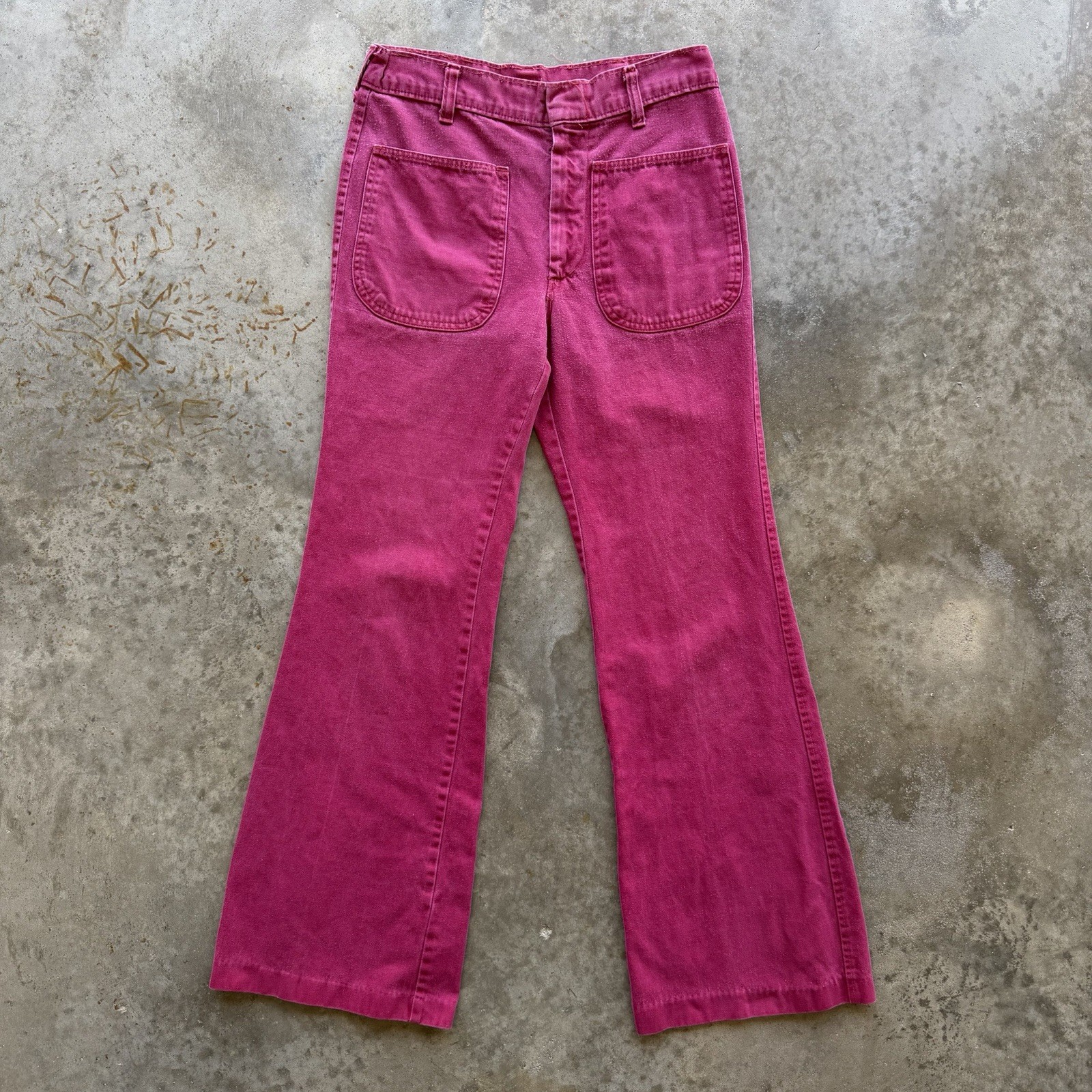 VTG Women’s 70s Burgundy Red Pink Front Patch Pocket Flared Pants 28 X 29