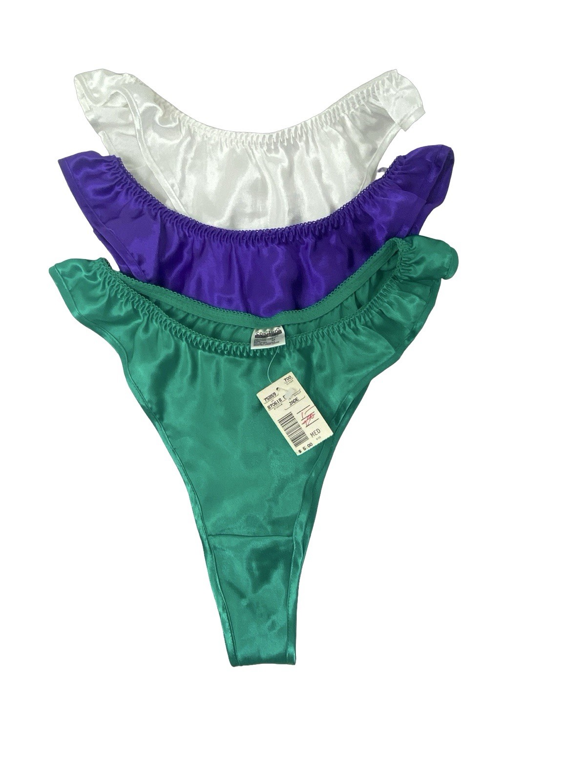 Vintage Contempo Casuals Satin 3 Thongs Panty Panties Vtg Rare Shiny Medium