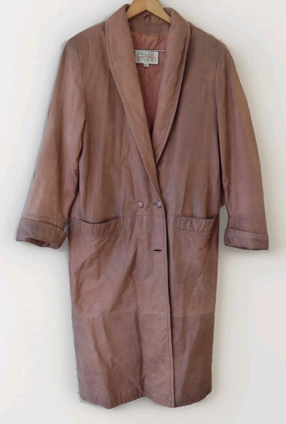 Pelle Studio Brown Nubuck Leather Women’s Trench Coat M Western 48” Long
