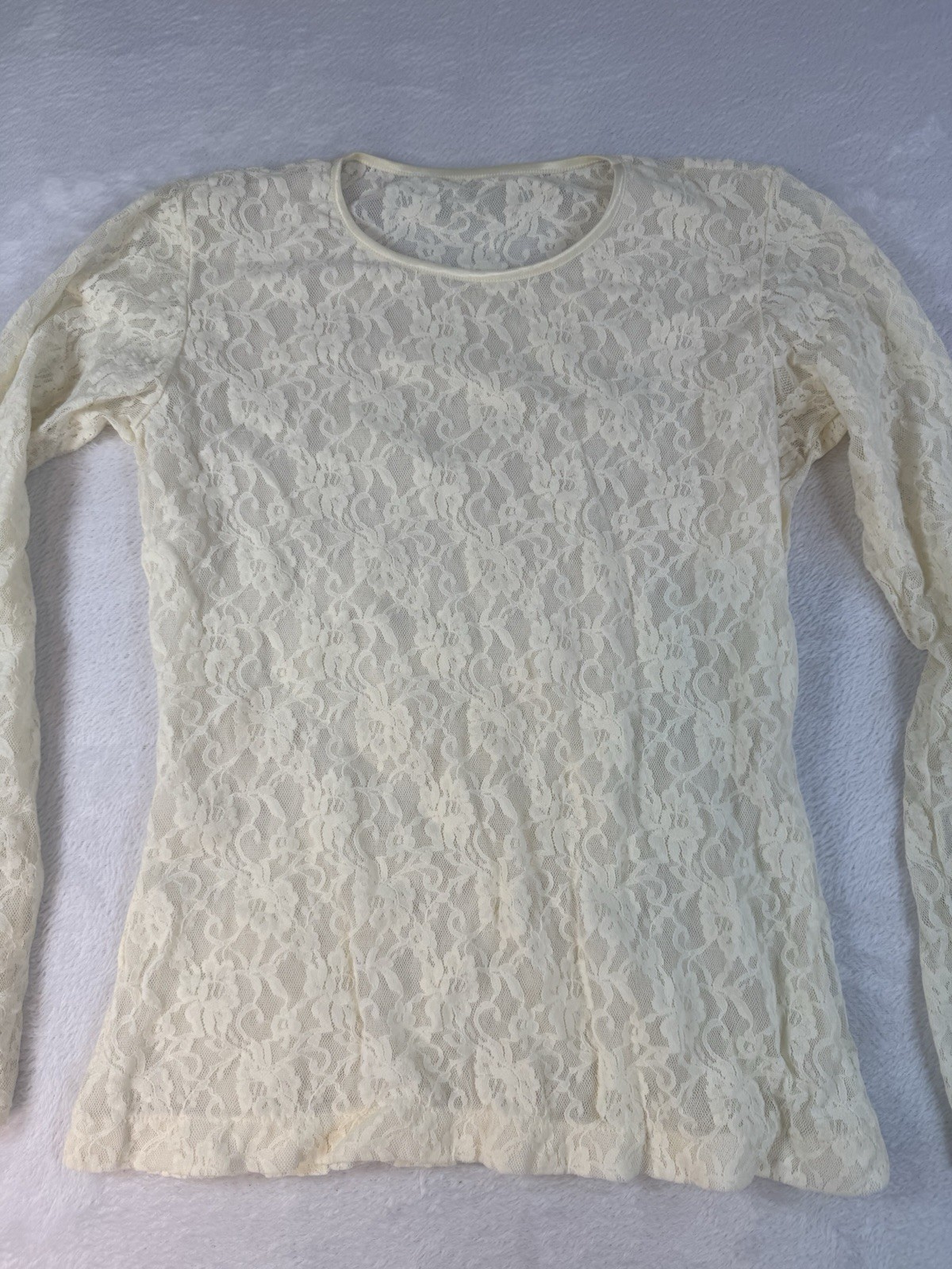 Sheer Lace Long Sleeve Top Cream Stretch Nylon Small Ballerina Fairy Feminine