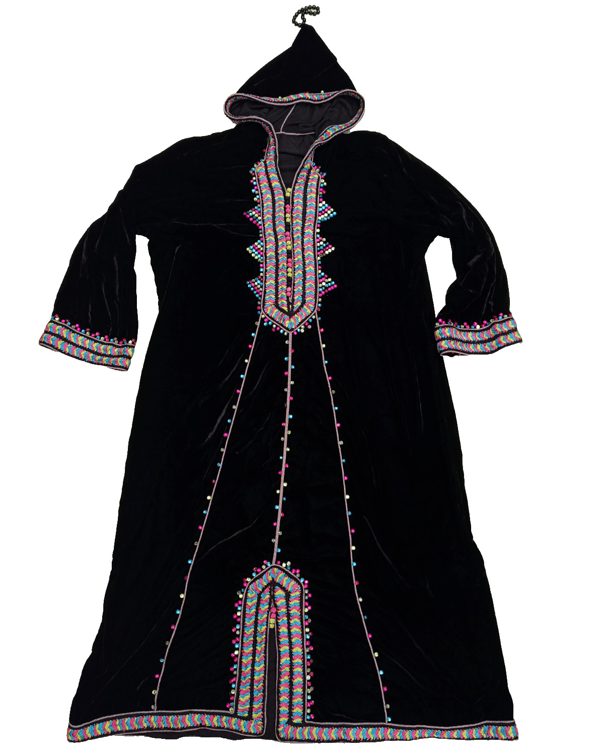 Vintage Moroccan Caftan Women Djellaba Black Dress Long Sleeves Size L