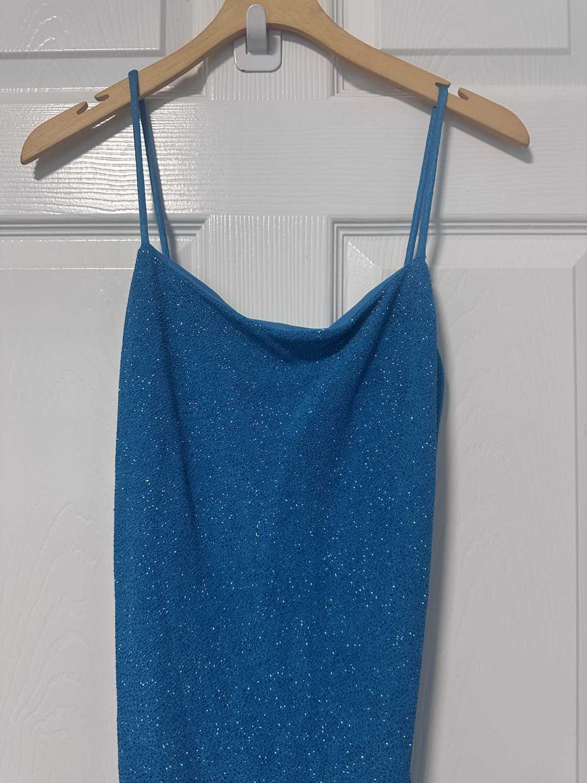 Vintage 1990s Y2K City Triangle Teal Sparkle Dress Size Large Formal Party Long