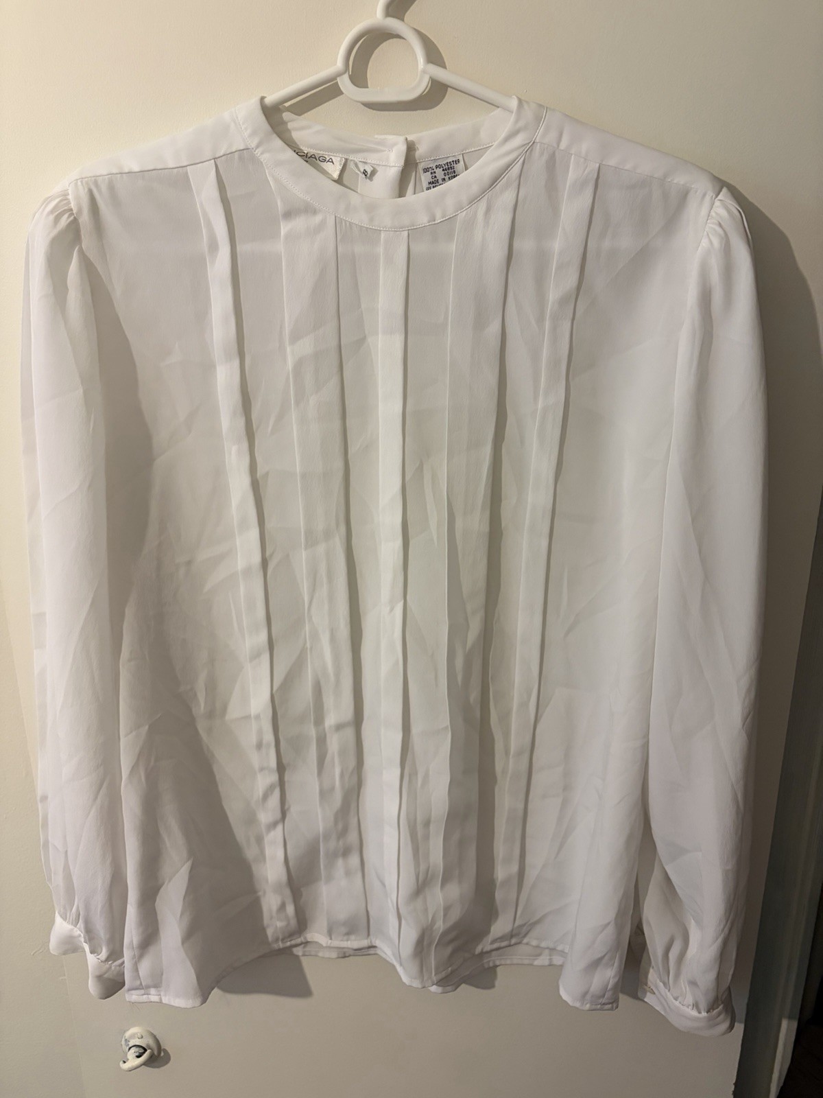 Vintage 80s Balenciaga Boutique Paris Silky White Pleated Blouse Size 8 Rare