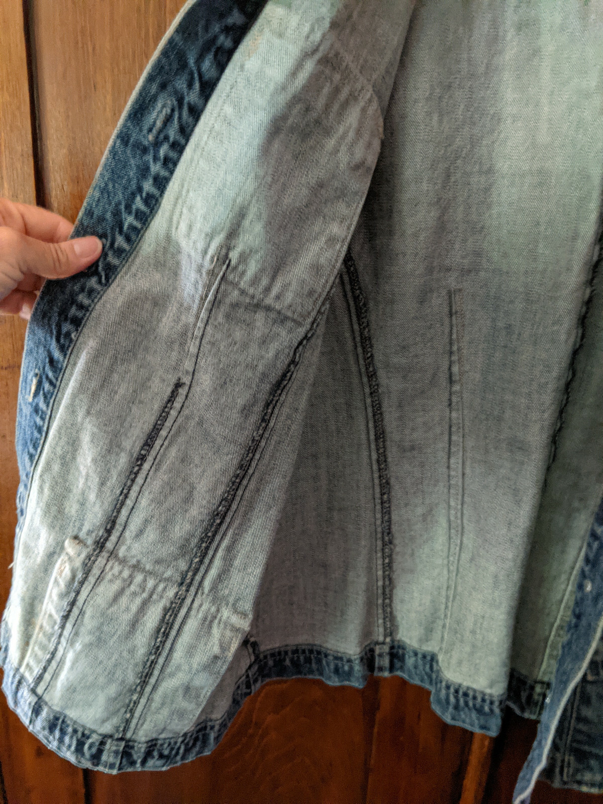 Crazy Horse Woman’s Denim Jacket, Narrow Standup Collar, Four Pockets, Large