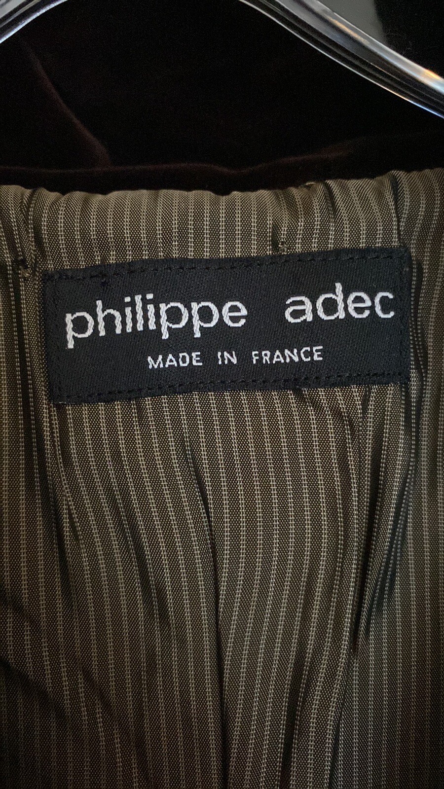Vintage Philippe Adec Striped Wool Jacket Velvet Shawl Collar, Cuffs 40